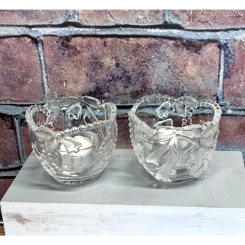 Set‎ of 2 Mikasa Crystal Frosted Clear Christmas Fiesta Votive Candle Holders